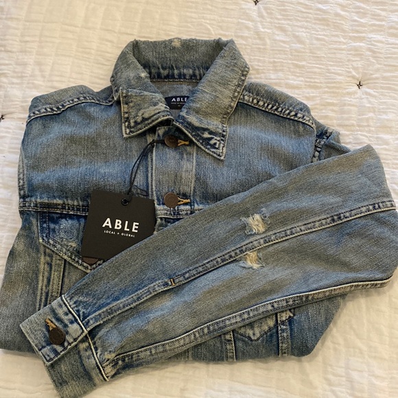 Able Jackets & Blazers - NWT Able Merley distressed denim jacket XS.